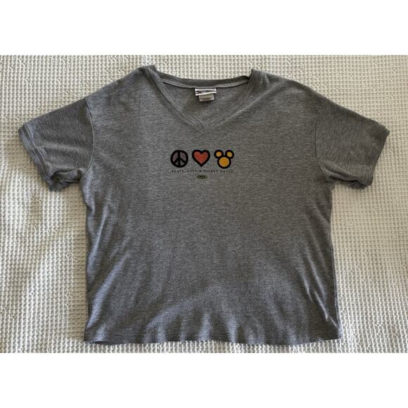 Disney Tops - Rare Vintage Y2K 90’s WDW Gray Peace Love Mickey Mouse T-shirt Size XL AUTHENTIC